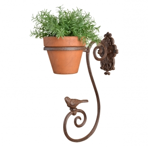 Záves na kvetináč s vtáčikom liatina