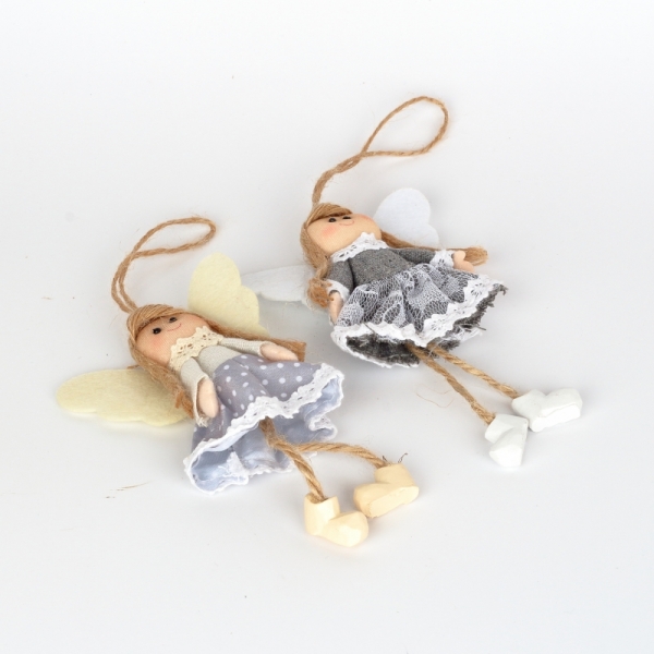 Závesná dekorácia anjel v šedých šatách 14cm
