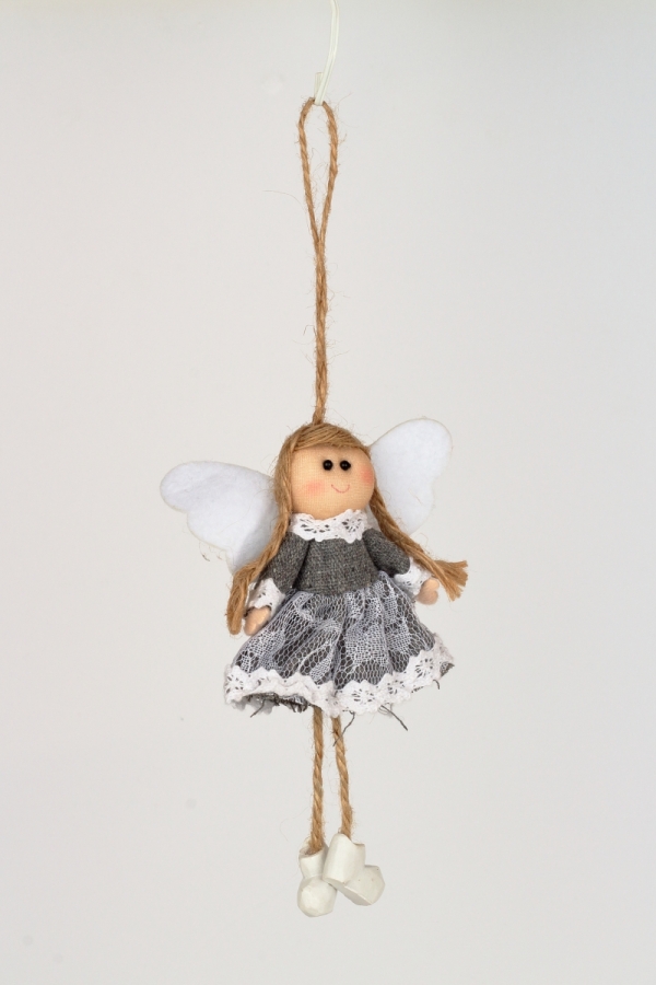 Závesná dekorácia anjel v šedých šatách 14cm
