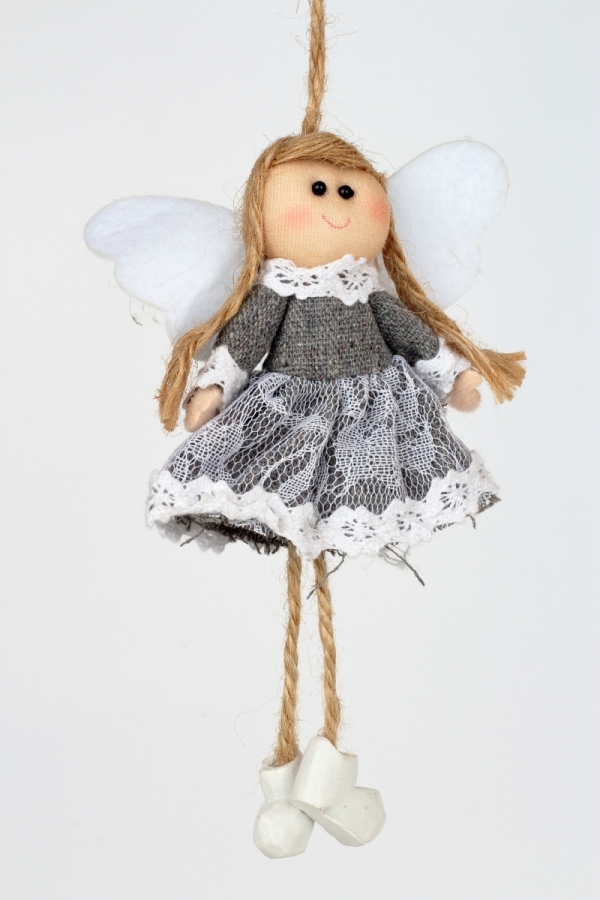 Závesná dekorácia anjel v šedých šatách 14cm