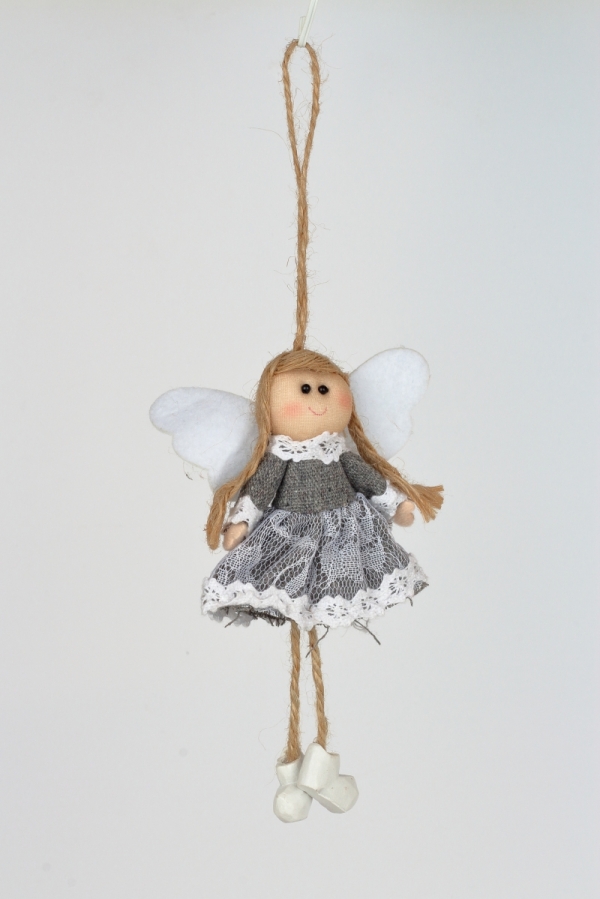 Závesná dekorácia anjel v šedých šatách 14cm