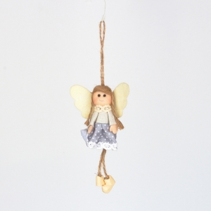 Závesná dekorácia anjel v šedých šatách s bodkami 14cm