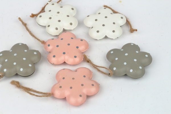 Závesná dekorácia kovová kvetina s bodkami (box 6ks)