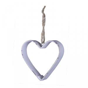 Závesná dekorácia kovové srdce biele (box 9ks)