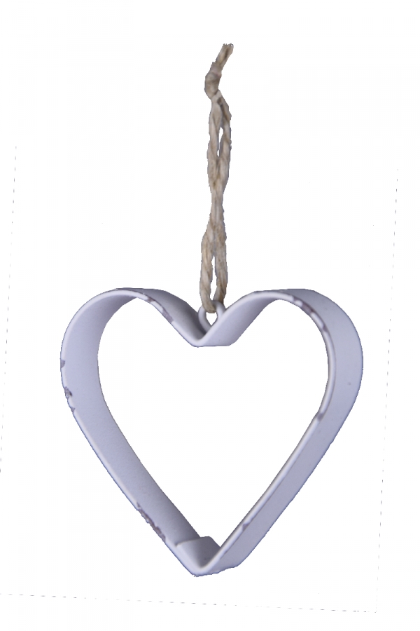 Závesná dekorácia kovové srdce biele (box 9ks)