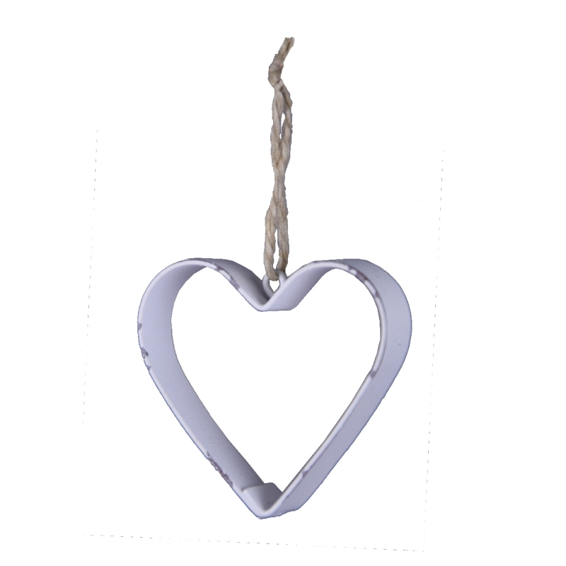 Závesná dekorácia kovové srdce biele (box 9ks)