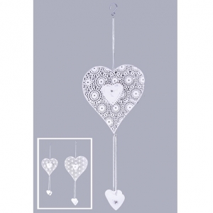 Závesná dekorácia kovové srdce na retiazke 15x14cm