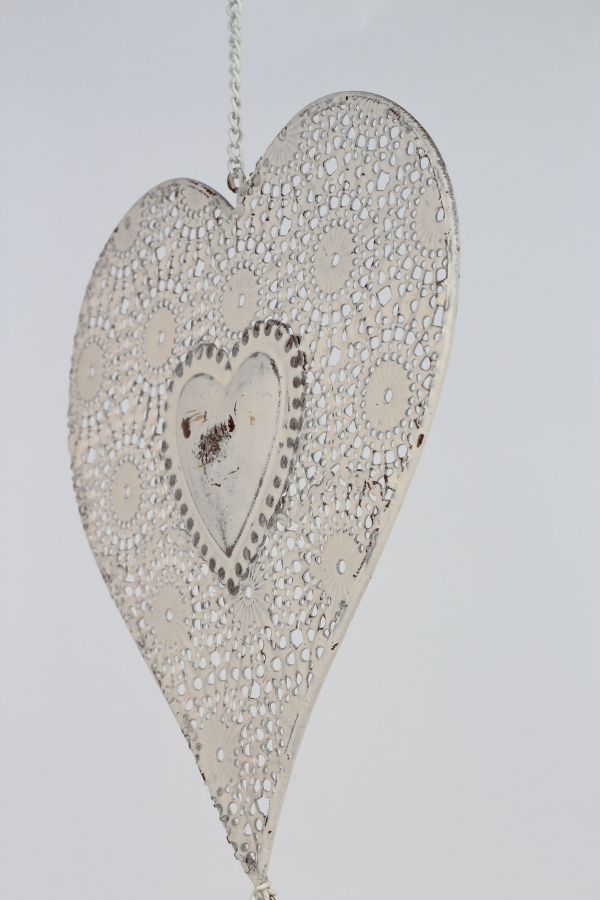 Závesná dekorácia kovové srdce na retiazke 15x14cm