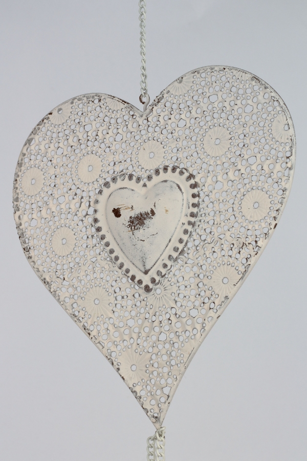 Závesná dekorácia kovové srdce na retiazke 15x14cm