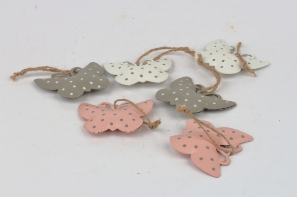 Závesná dekorácia kovový motýľ s bodkami (box 6ks) 
