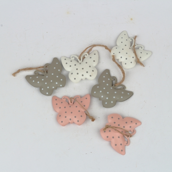 Závesná dekorácia kovový motýľ s bodkami (box 6ks) 