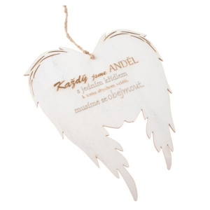 Závesná dekorácia krídla s textom 18 x 21 cm drevo