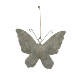 Závesná dekorácia motýľ tmavo sivý s kvetinovým motívom veľký