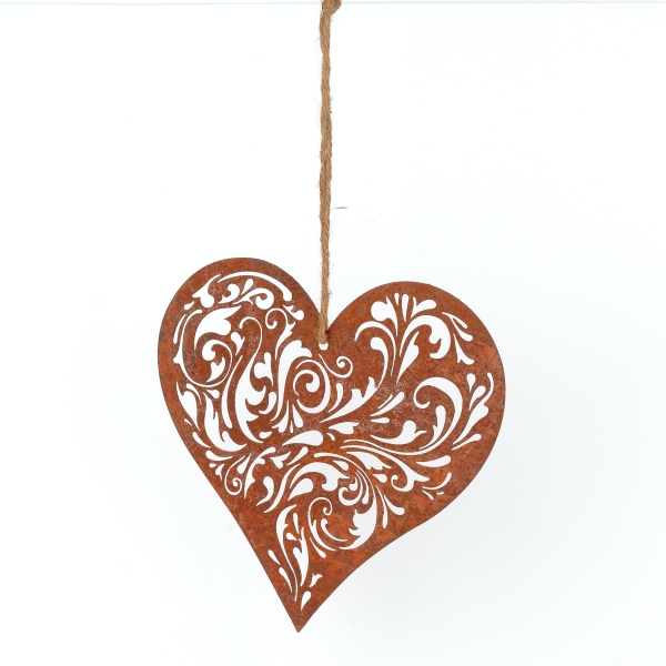 Závesná dekorácia hrdzavé srdce 26cm