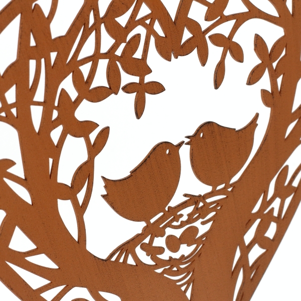 Závesná dekorácia hrdzavé srdce s vtáčikmi 18cm