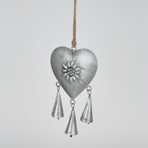 Závesná dekorácia srdce+3 zvončeky 22cm