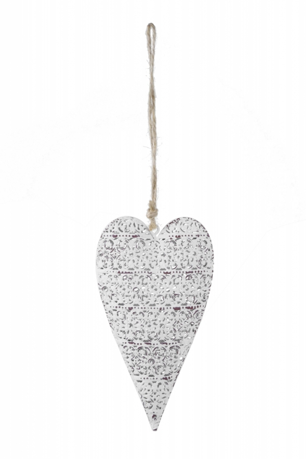 Závesná dekorácia srdce biele 14x8cm