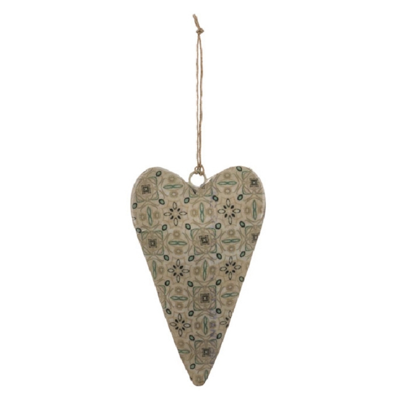 Závesná dekorácia srdce posmaltovaná s ornamentami 12,2x7,5x1cm