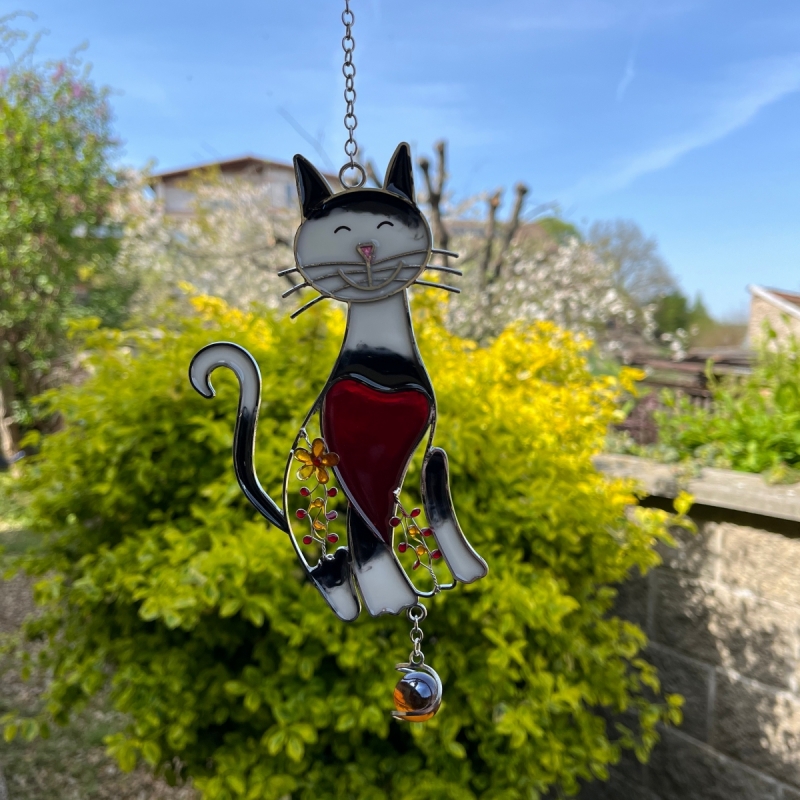 Závesná sklenená dekorácia do okna mačka 30cm typ2