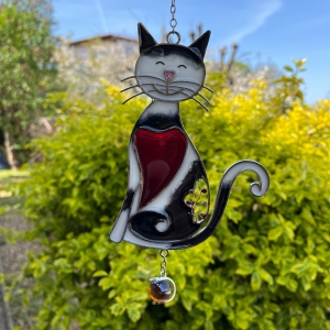 Závesná sklenená dekorácia do okna mačka 30cm