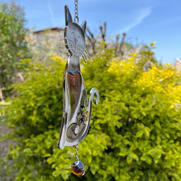 Závesná sklenená dekorácia do okna mačka 30cm