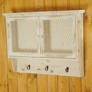 Závesná skrinka s králičím pletivom a háčiky 47x58x15cm