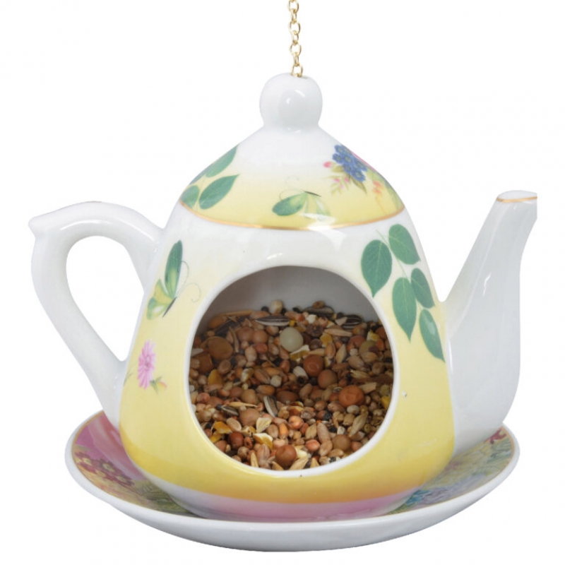 Závesné krmítko pre vtáky konvička žltá