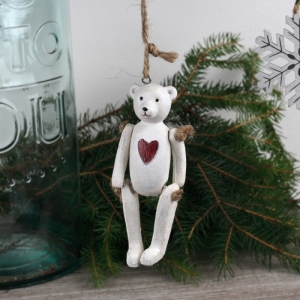 Závěsný dřevěný medvídek bílý 10cm