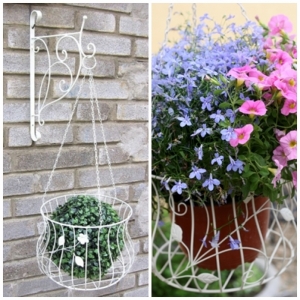 Závesný kvetináč biely kov 75cm