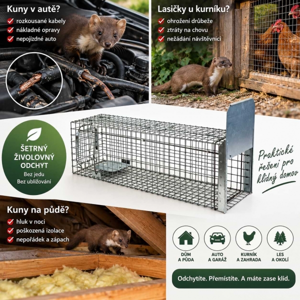 Živolovná pasca na kuny, lasičky a potkany – sklopec 80 × 26 × 26 cm