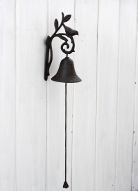 Zvonček na konzolu s vtáčikom a lístkami 22x12cm