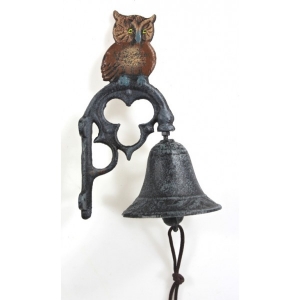 Zvonček nástenný so sovou 10 x 22 cm liatina