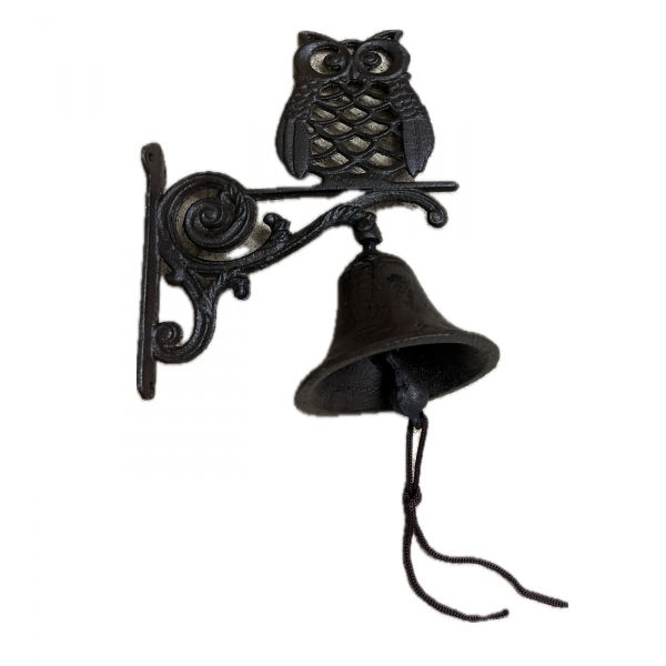 Zvonček nástenný so sovou 19 x 25 cm liatina