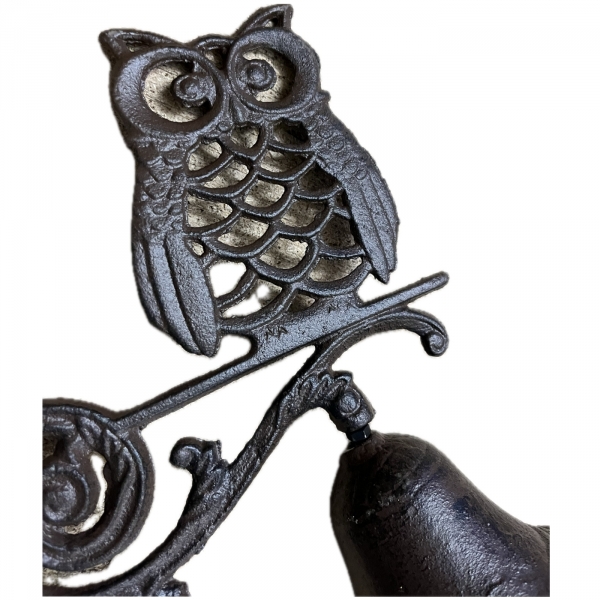 Zvonček nástenný so sovou 19 x 25 cm liatina