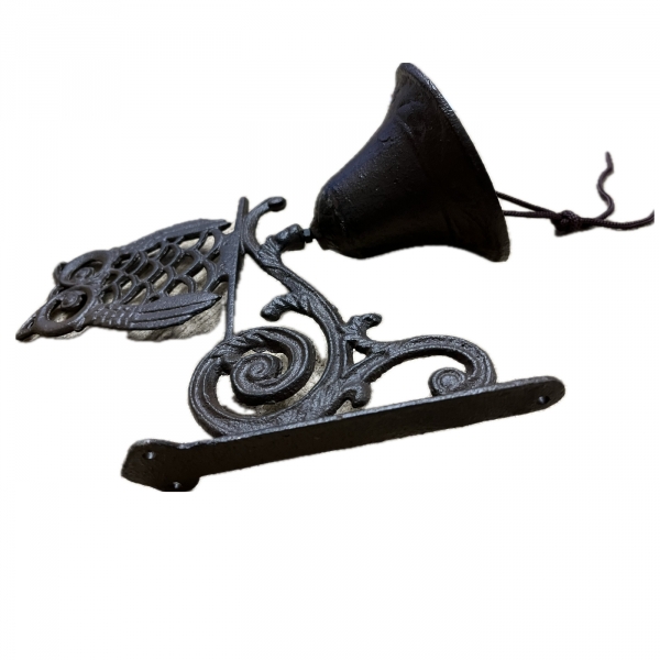 Zvonček nástenný so sovou 19 x 25 cm liatina